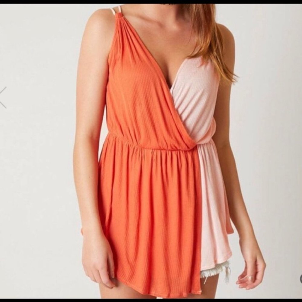 Free People Goddess Style Low Cut V-Neck Rust/Orange Cream Two Tone Tank Top